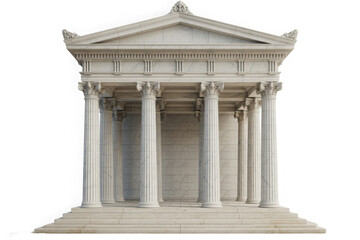 Fototapeta premium Isolated Classical Greek temple, Doric style portico in beige travertine stone, no background
