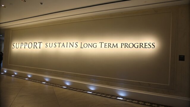 Illuminated Wall Display Featuring Inspirational Quote About Support and Long-Term Progress in Modern Interior Design