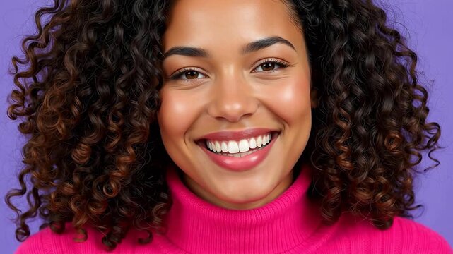 Smiling woman with curly hair for Digital Transformation and Cyber Infrastructure