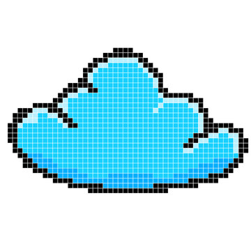 Pixel Art Cloud Icon &ndash; Blue Sky Cloud in 8 Bit Retro Style