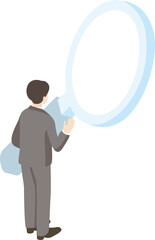 Businessman Searching with Giant Magnifying Glass: Market Research and Real Estate Search Isometric Illustration © ribbon_s