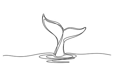 Continuous line drawing of a whale tail splashing in the ocean © Dipa Roy