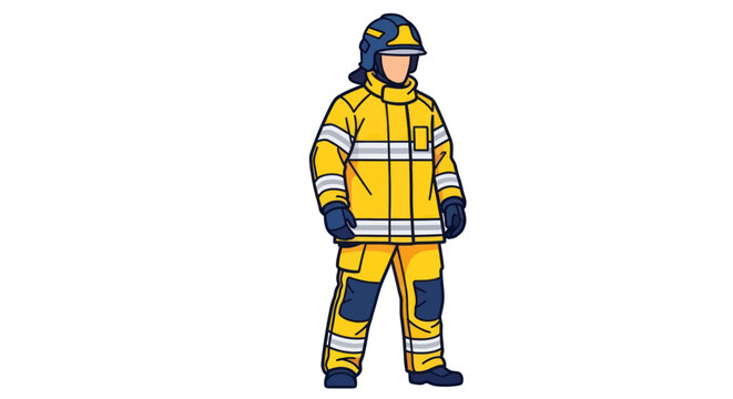Firefighter Uniform Illustration - Yellow Protective Gear with Helmet
