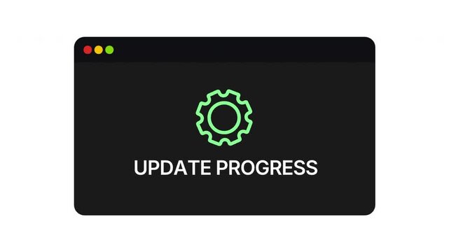 Software Update Progress Interface with Green Gear Icon and Loading Status in Dark Terminal Window