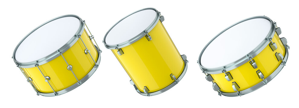 Set of drums on white background. 3d render concept of musical instrument, drum machine