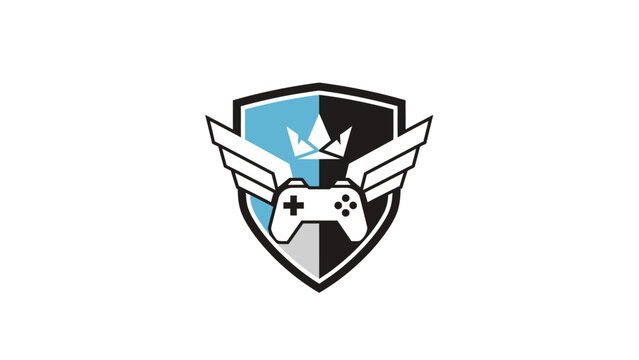 Gaming logo with shield and wings.