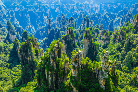 Spectacular sandstone pillars in Zhangjiajie National Forest Park, the inspiration for Avatar mountains, UNESCO World Heritage Site, Hunan, China