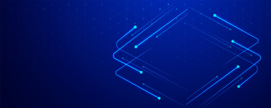 Futuristic blue digital circuit lines on dark gradient background