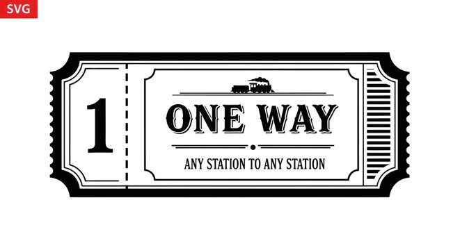Vintage One Way Train Ticket with Number 1 and Locomotive Silhouette