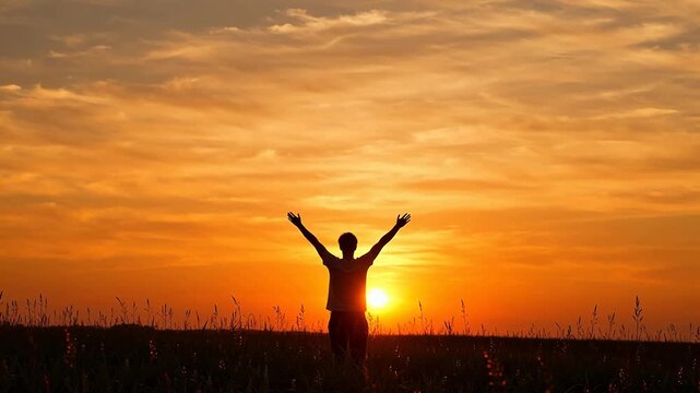Person with arms raised at sunset for Digital Transformation and Cyber Infrastructure