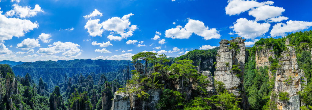 Sandstone pillars in Zhangjiajie National Forest Park, China. Inspiration for Avatar mountains, UNESCO World Heritage Site.