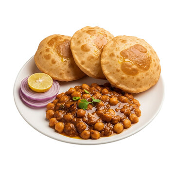 A plate of indian street food with puri and chana masala