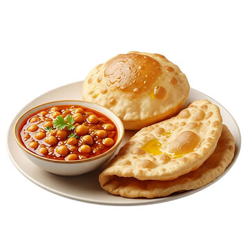 A plate of indian street food with puri and bhature