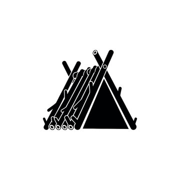 Primitive Survival Shelter Made of Logs and Branches.