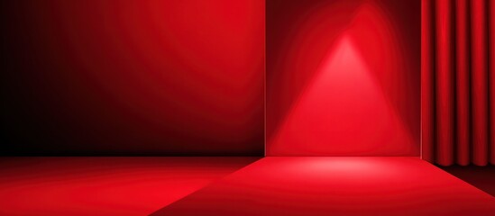 Obraz premium Matte and glossy red planes intersecting under soft video game character at a dramatic red stage