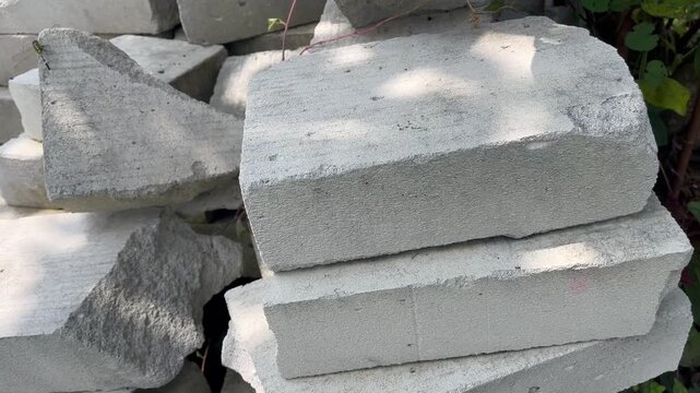Close up of white lightweight bricks for construction
