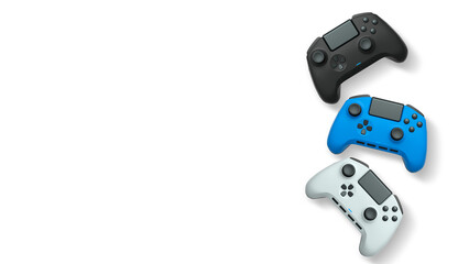 Wireless gaming controllers flying in air isolated on white background, symbolizing gaming technology concept © Vasyl Onyskiv