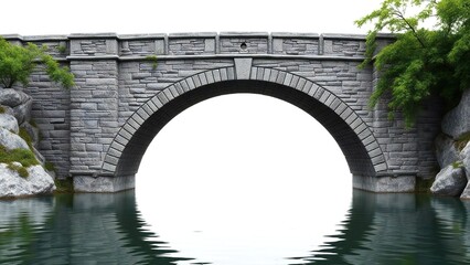 Fototapeta premium Historic stone arch bridge over calm water with greenery