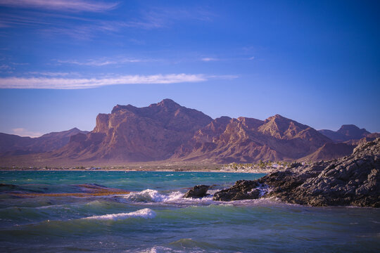 Mexico beach scenery with rocks and water