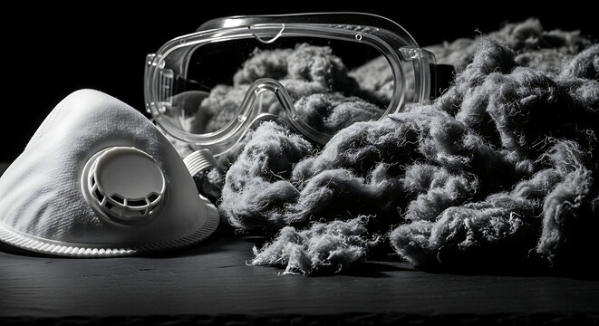 asbestos protection with a respirator mask and safety goggles for hazardous materials and occupational safety.