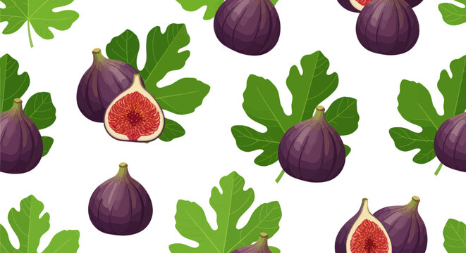 Fresh Ripe Figs and Green Leaves Pattern