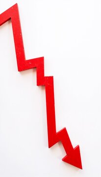 A red arrow pointing to a downward trend on a white background illustrates the concept of decline, fall and rise in health.