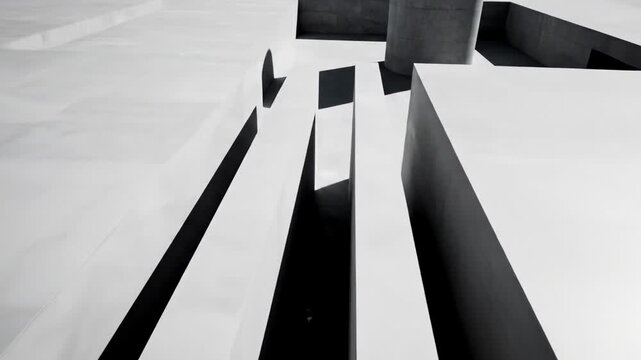abstract geometric architecture with concrete forms, sharp lines and shadows, modern minimalist design, architectural background
