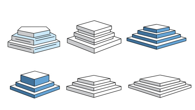 Set of blue and white isometric tiered platforms and pedestals for product displays and award ceremonies in a minimal style.