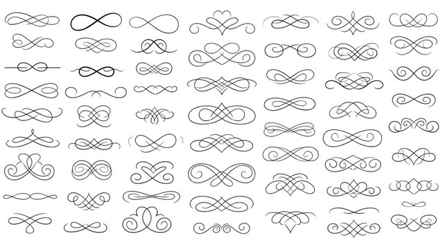 Elegant collection of calligraphic flourishes, swirl dividers, and vintage text separators for decorative document design.