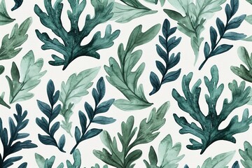 Fototapeta premium Watercolor Leaf Patterns on White Background