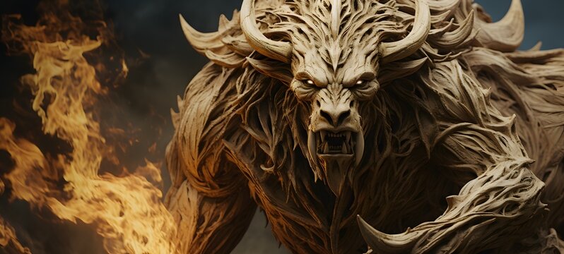 minotaur liger dryad shaped matchstick carving,generative AI