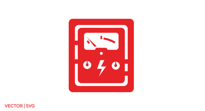 Red Electrical Meter Icon with Lightning Bolt Symbol