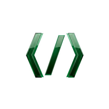 Green metallic code brackets on black background