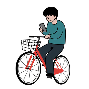 スマホを見ながら自転車の運転をする人物の交通安全啓発用ベクターイラスト