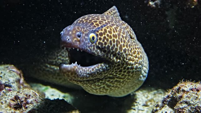 Moray Eel with Open Mouth in Underwater Environment