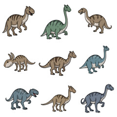 Collection of Cartoon Dinosaurs Set of Prehistoric Reptile Characters. © sup