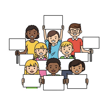 Diverse Group of Children Holding Blank Signs for Messages and Protests