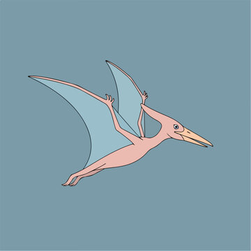Cartoon Illustration of a Flying Pterodactyl Dinosaur 2.
