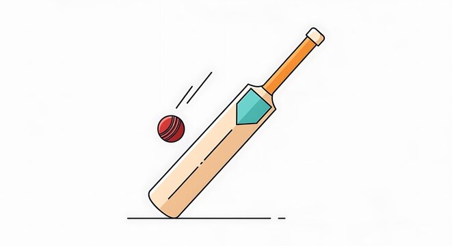 Cricket Bowling Batting Action Cartoon Red Ball