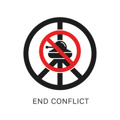 Obraz premium Peace Symbol with Tank Silhouette Crossed Out - End Conflict Concept