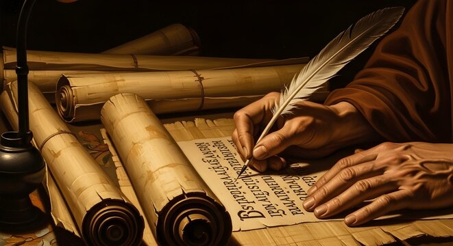 Ancient scribe at work a detailed depiction of historical writing practices