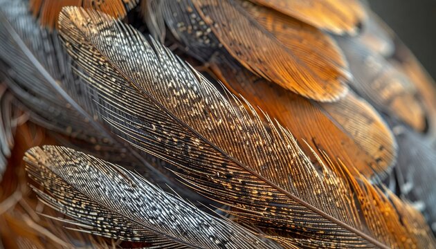 Close-up of intricate patterns and textures on bird feathers.