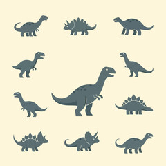 Collection of Cute Cartoon Dinosaur Characters and Prehistoric Animals Set. © sup
