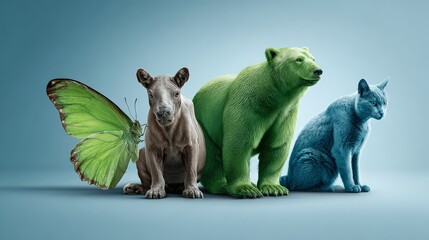 Obraz premium Colorful animals lined up on a blue background.
