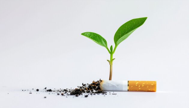World No Tobacco Day A verdant sprout blossoms from a broken cigarette, symbolizing a clean, hopeful path to health and a smoke-free existence