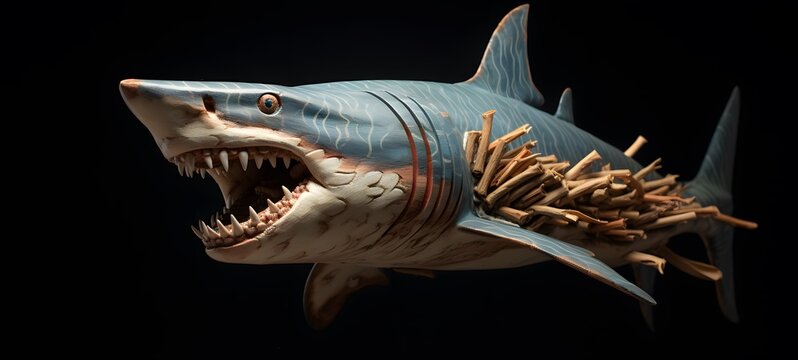 Basking shark shaped matchstick carving,generative AI