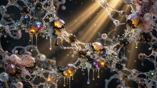 Struttura molecolare organica astratta con nodi luminosi e raggi 3D