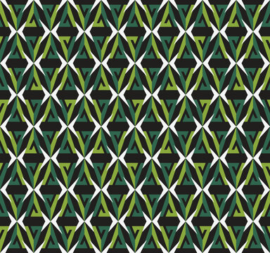 Modern green and white geometric pattern with layered triangles. Sharp seamless design for textiles and backgrounds.