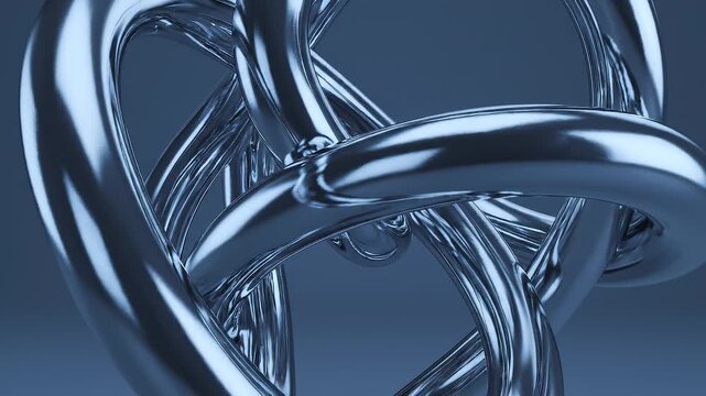 3D Abstract Metallic Blue Interlocking Rings Background with Glossy Reflective Chrome Texture and Futuristic Industrial Design for Technology Concept