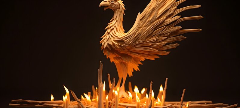 Ornithopoda shaped matchstick carving,generative AI